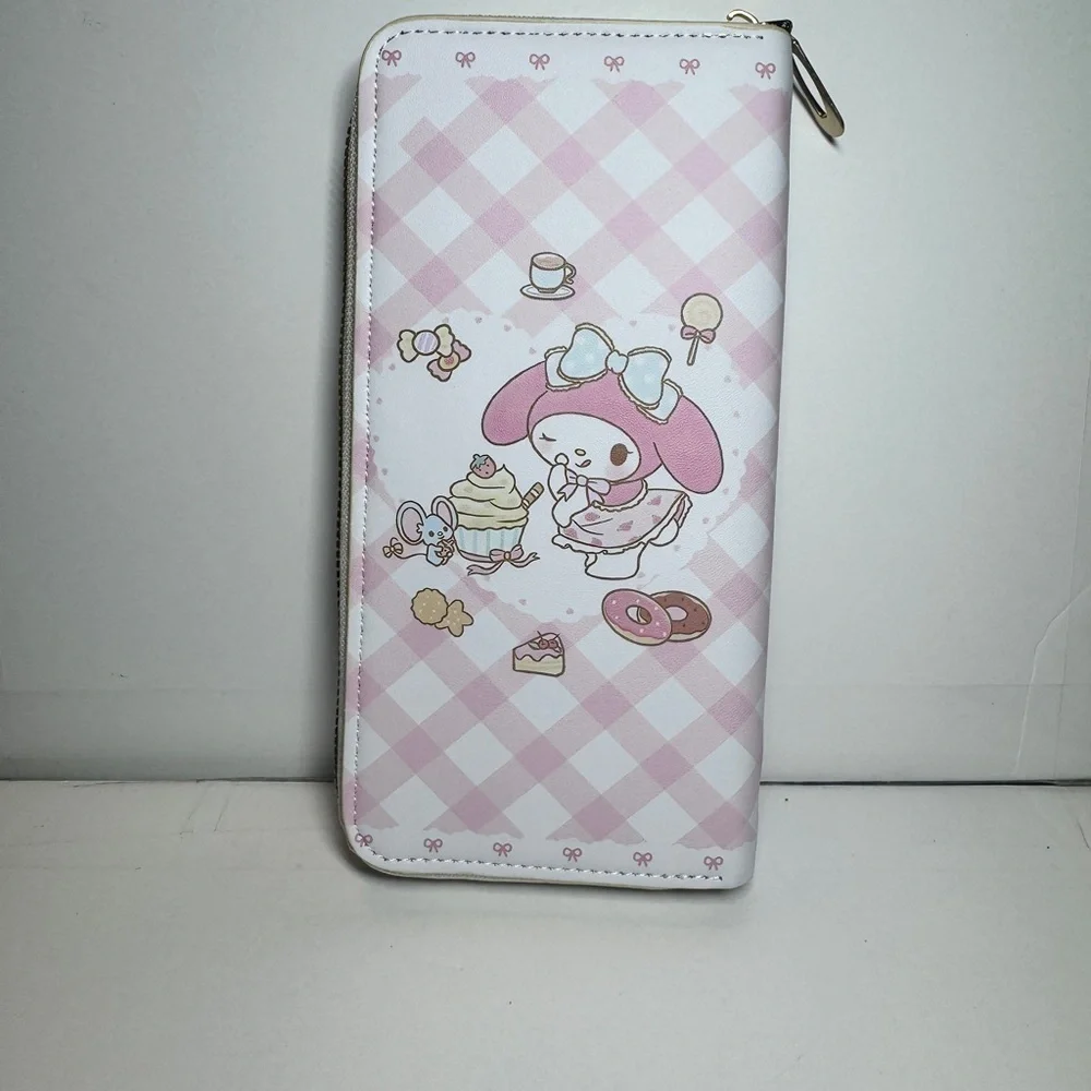 Pink and White Checkered Wallet with My Melody Hello Kitty Friends NWT